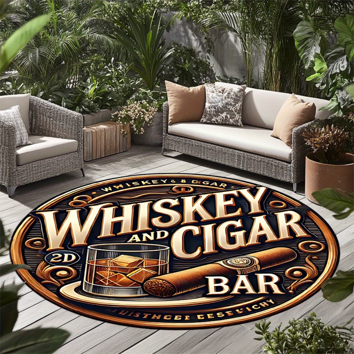Home Bathroom Decor Ideas - Vintage Whiskey Glasses Round Rug, Retro