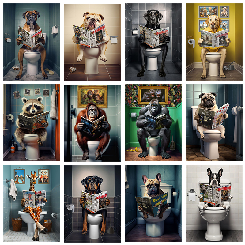 Home Bathroom Toilet - Modern Animals On The Toilet Posters