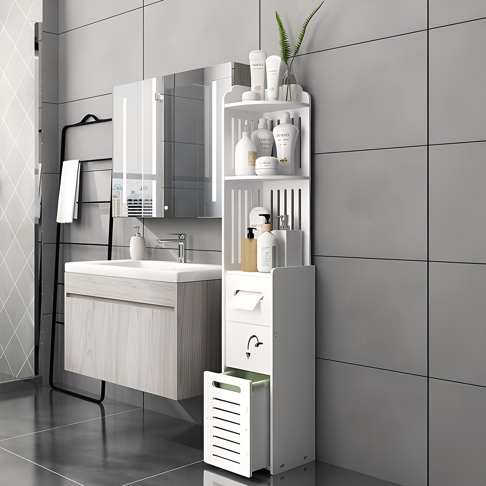 Home Bathroom Toilet - Space-Saving Bathroom Cabinet, 1pc Waterproof Multifunctional