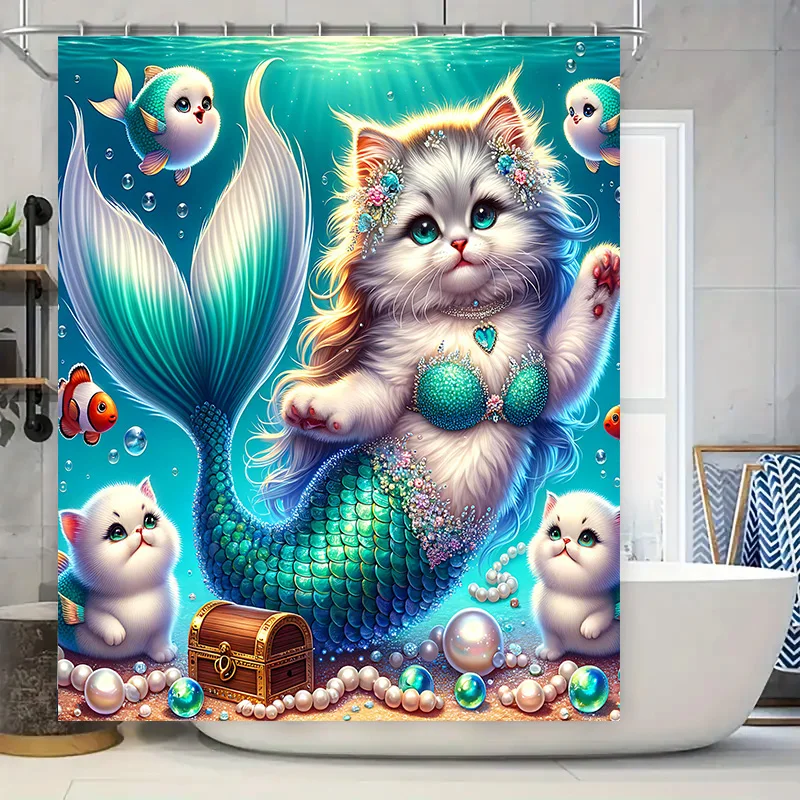 Home Bathroom Decor Ideas - Shower Curtain Mermaid Cat Fish Tail