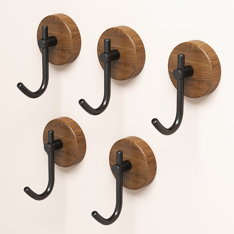 Robe Hook Adhesive - 4/1pcs Wall Wood Hook Self-adhesive Walnut