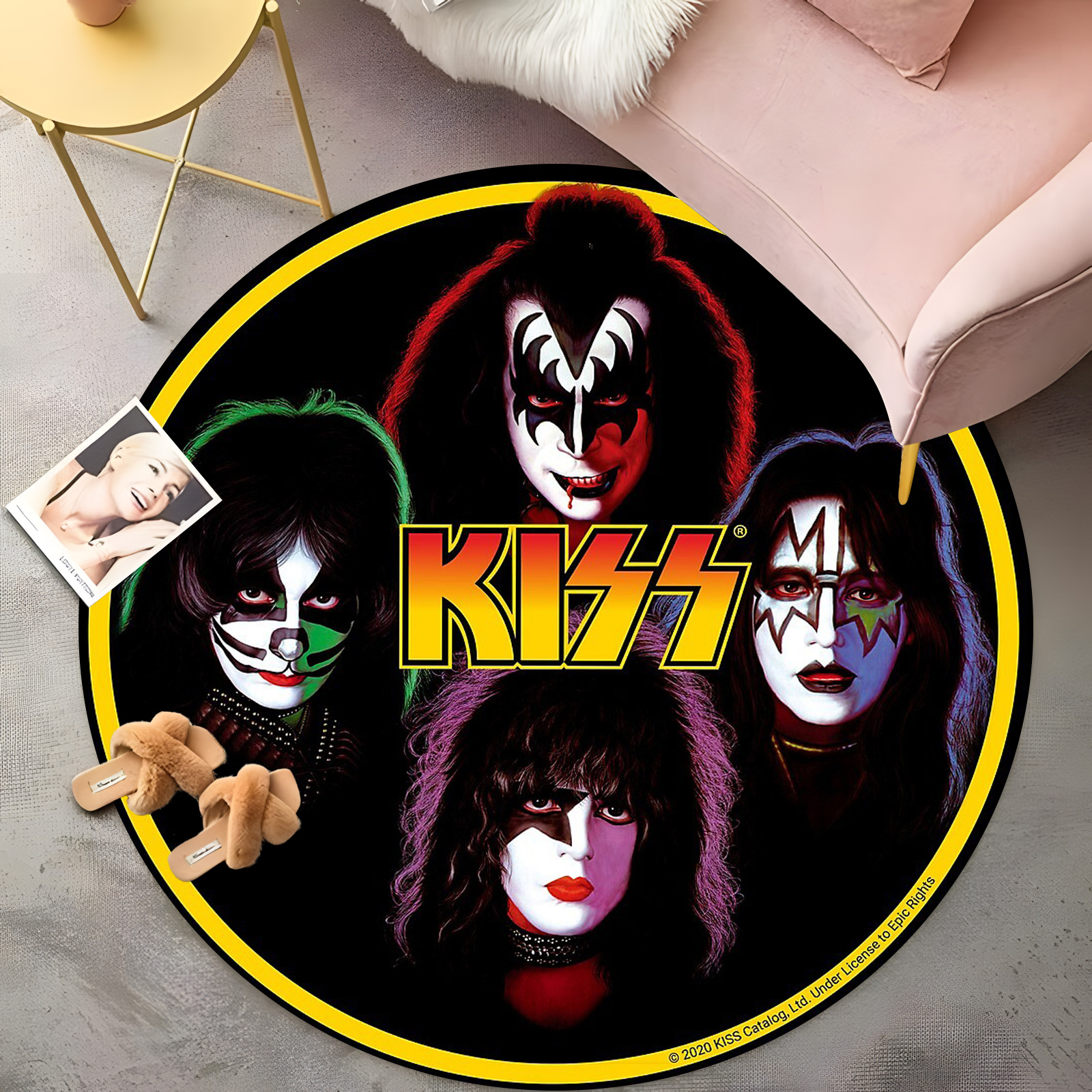 Home Bathroom Door Design - KISS Band Portrait Round Rug -