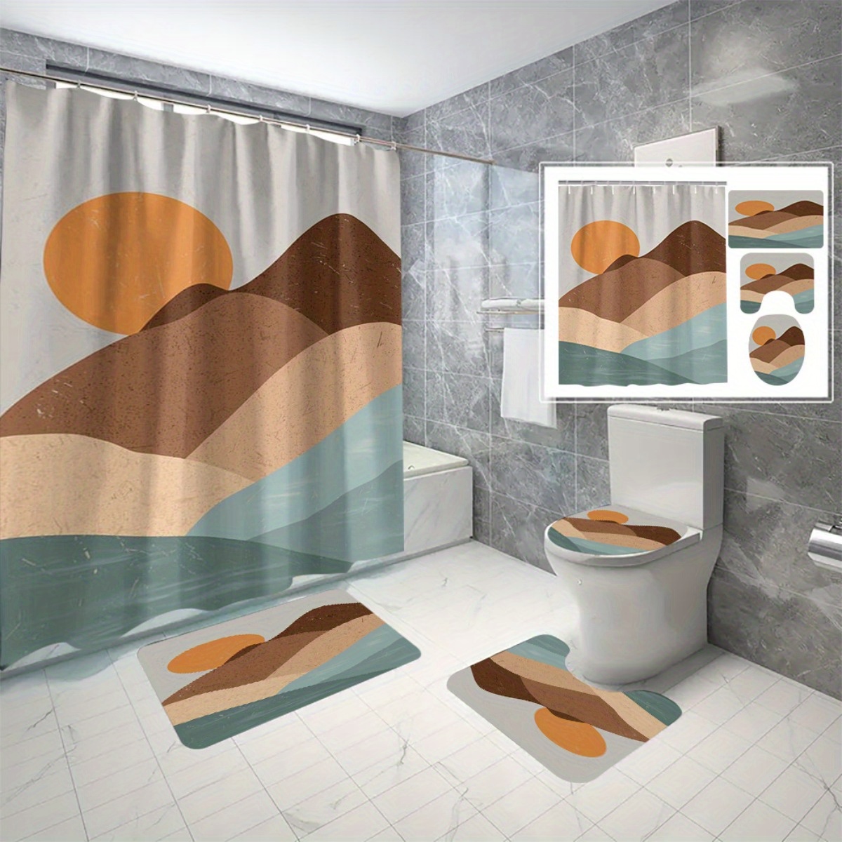 4pc Abstract Landscape and Sun - Home Bathroom Partition 리뷰 및 가격