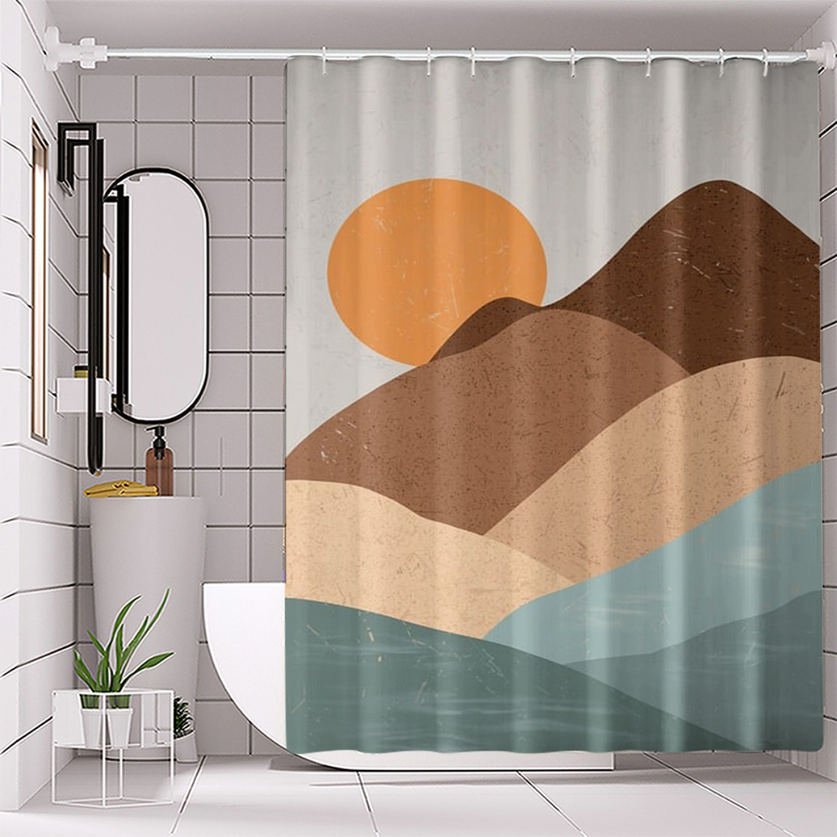 4pc Abstract Landscape and Sun - Home Bathroom Partition 리뷰 및 가격