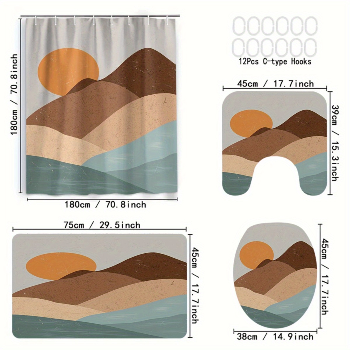 4pc Abstract Landscape and Sun - Home Bathroom Partition 리뷰 및 가격