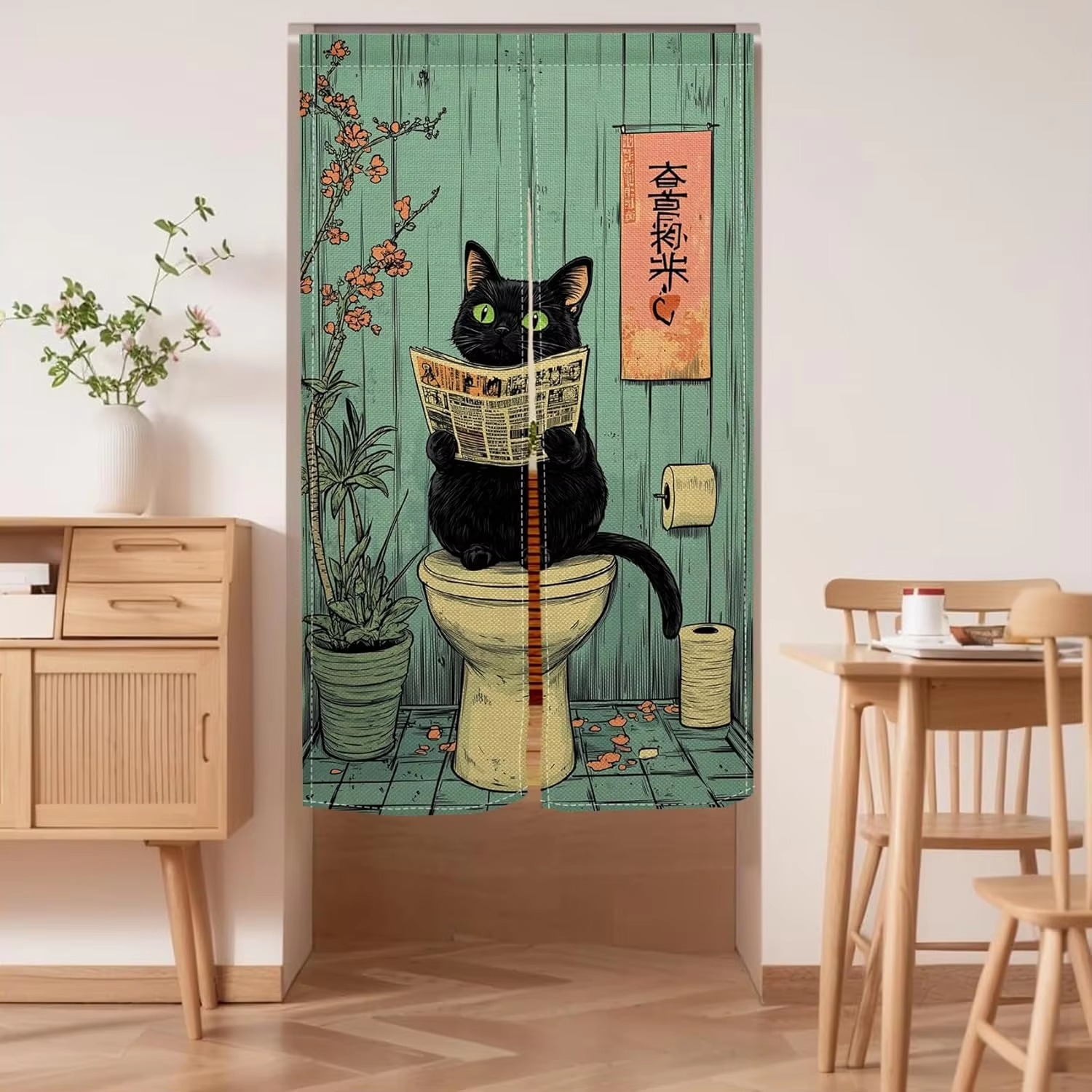 VIKAMA Fun Black Cat Half Curt - Home Bathroom Partition 리뷰 및 가격