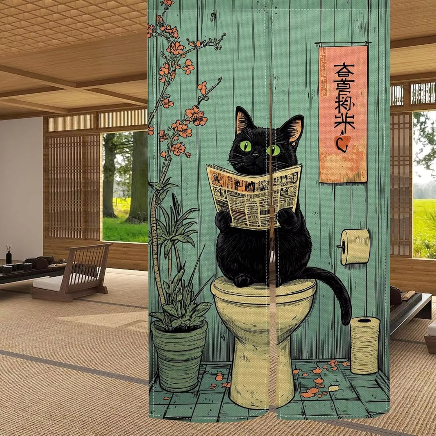 VIKAMA Fun Black Cat Half Curt - Home Bathroom Partition 리뷰 및 가격