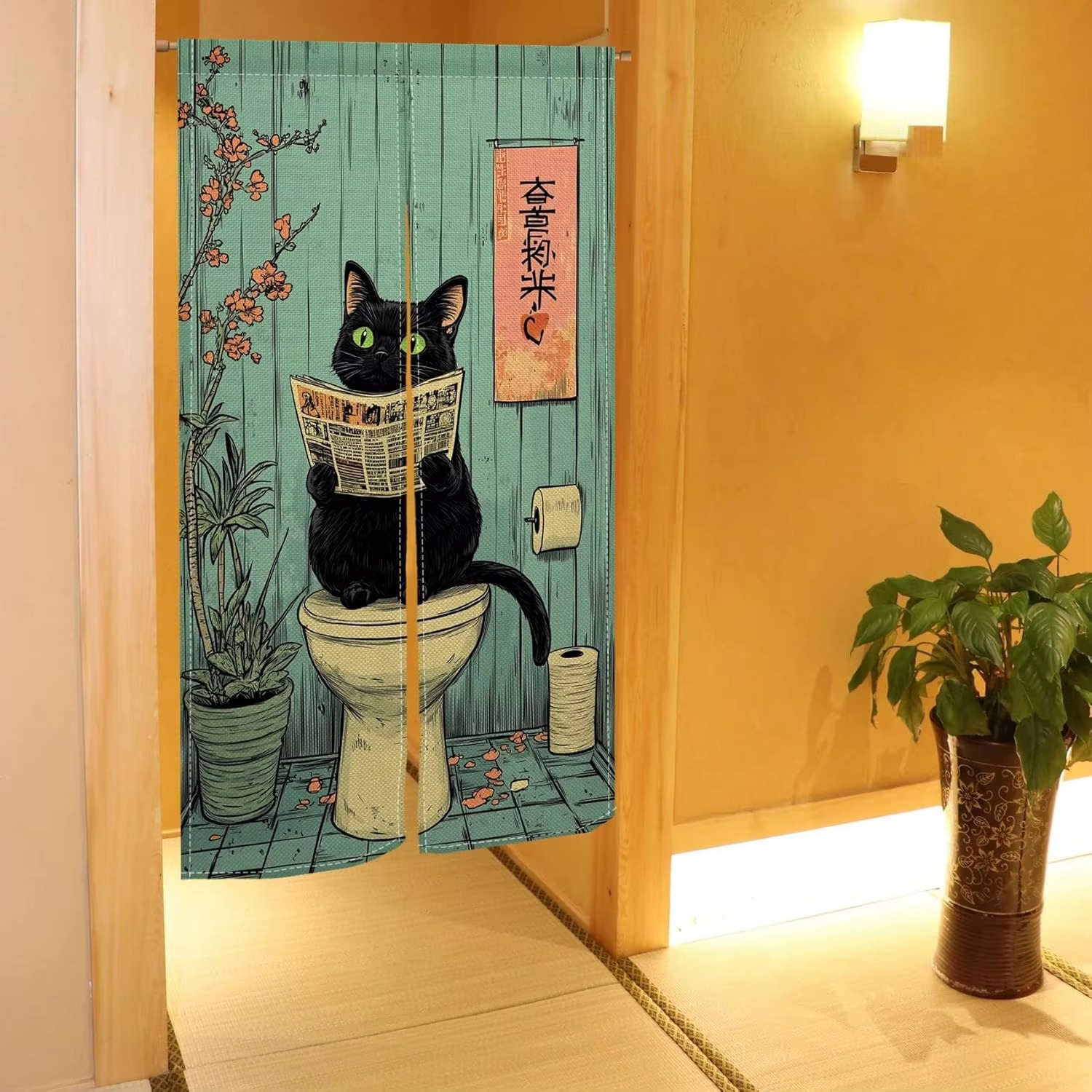 VIKAMA Fun Black Cat Half Curt - Home Bathroom Partition 리뷰 및 가격