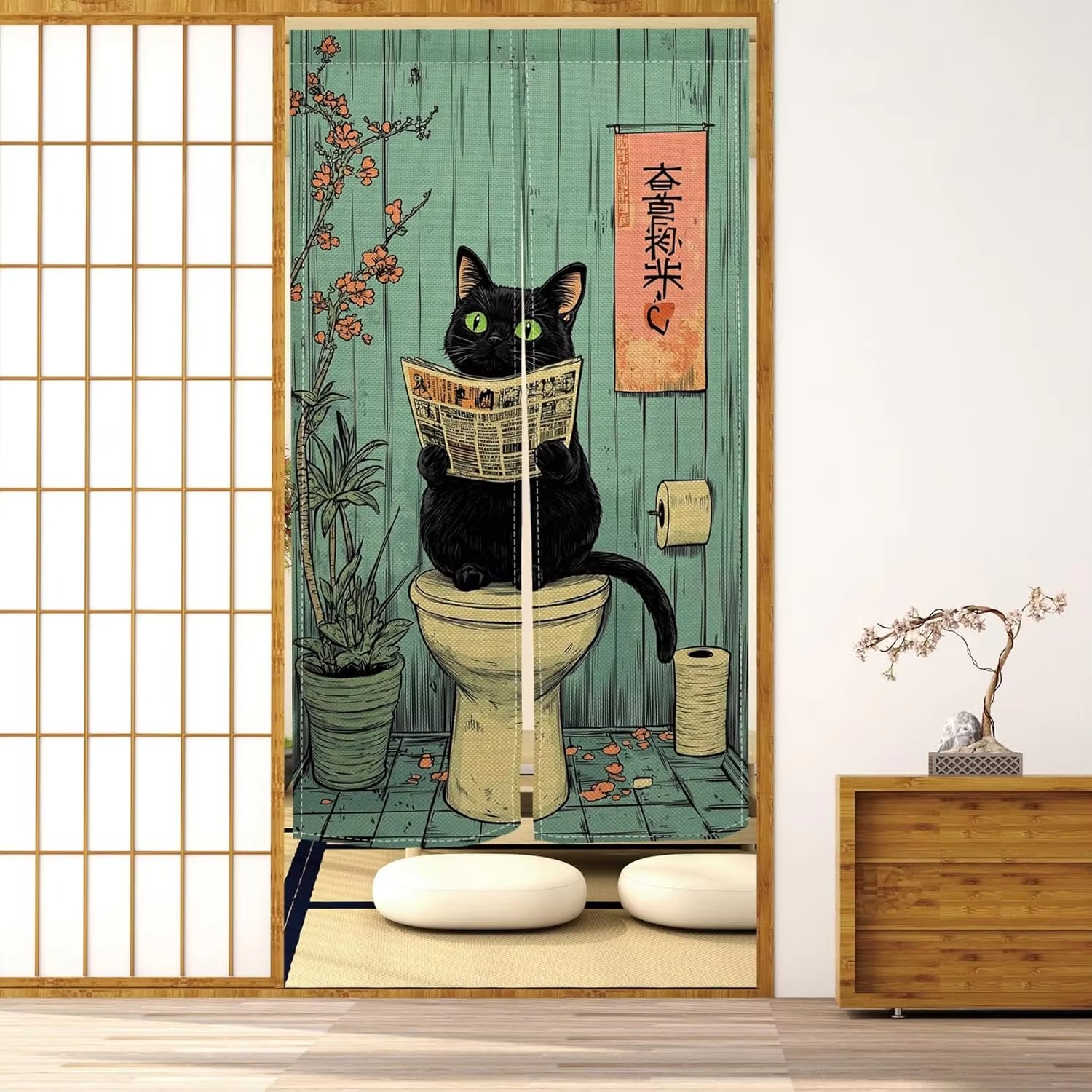 VIKAMA Fun Black Cat Half Curt - Home Bathroom Partition 리뷰 및 가격