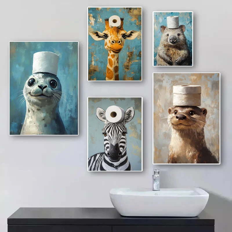 Cartoon Cute Funny Animals wit - Home Bathroom Toilet 리뷰 및 가격