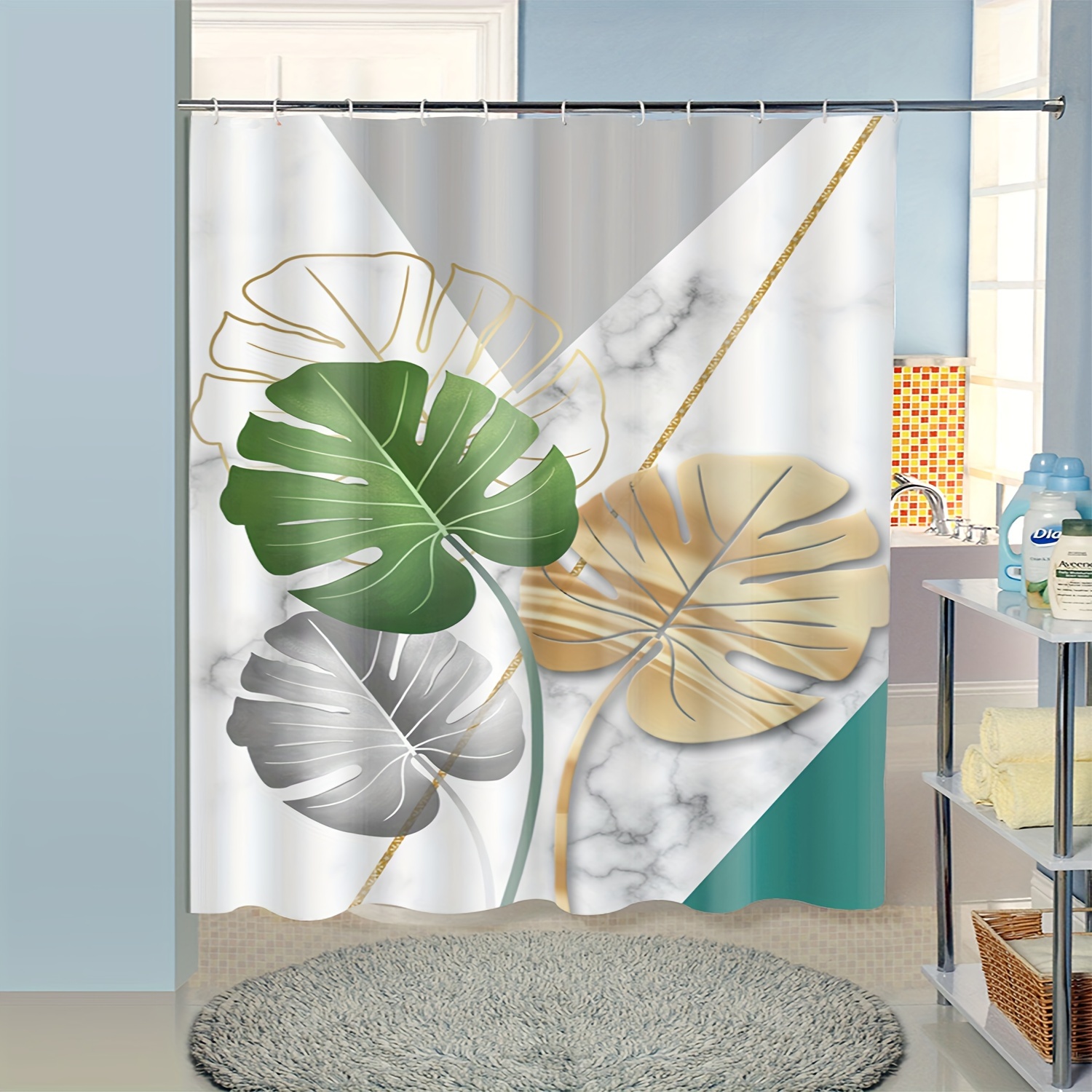 1pc Marble Leaf Pattern Shower - Home Bathroom Partition 리뷰 및 가격