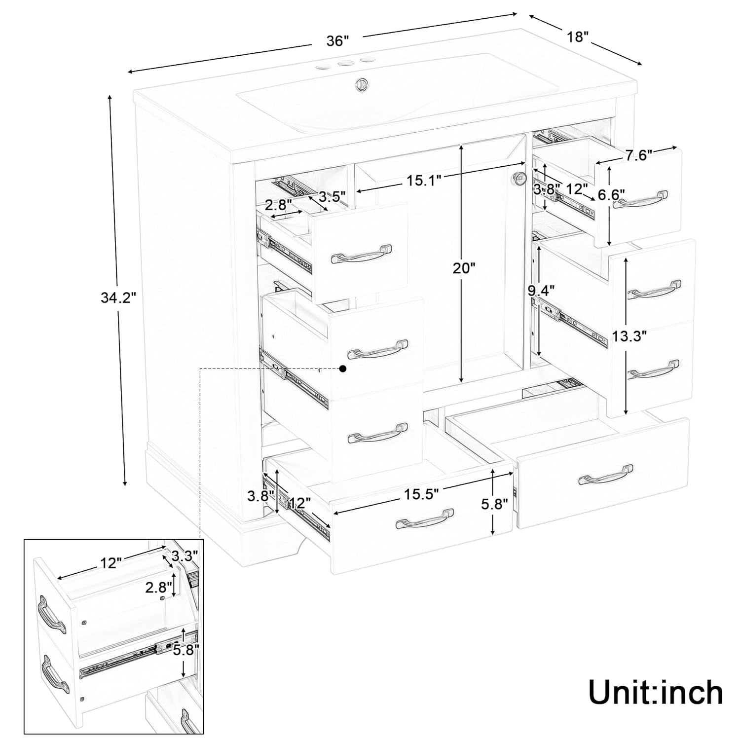 36in Bathroom Vanity Cabinet w - Home Bathroom Sink 리뷰 및 가격