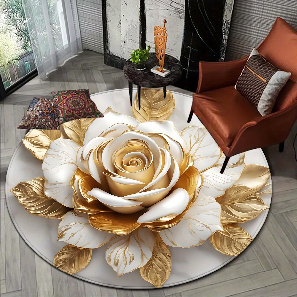 White Gold Rose Round Rug, Lux - Home Bathroom Door Design 리뷰 및 가격