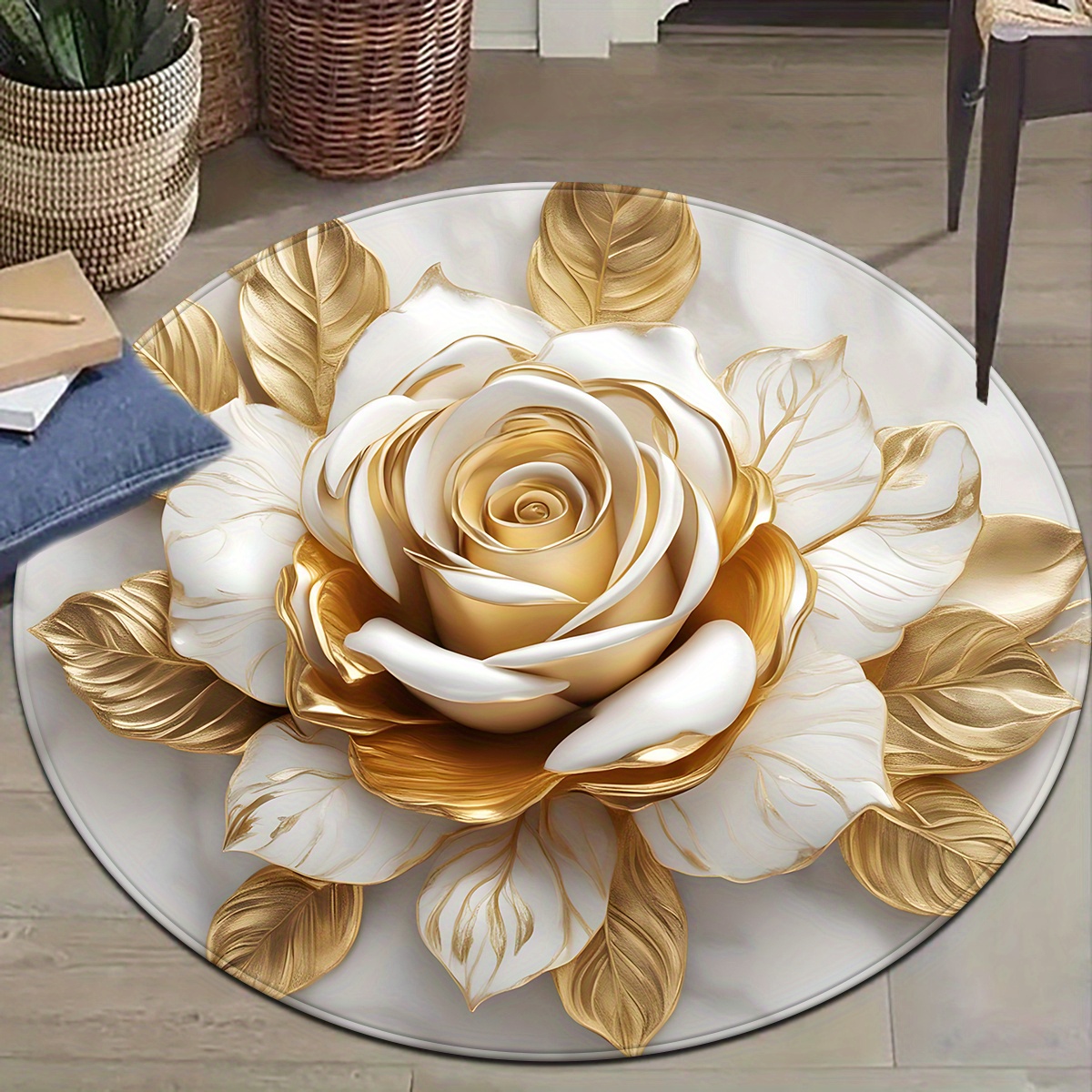 White Gold Rose Round Rug, Lux - Home Bathroom Door Design 리뷰 및 가격
