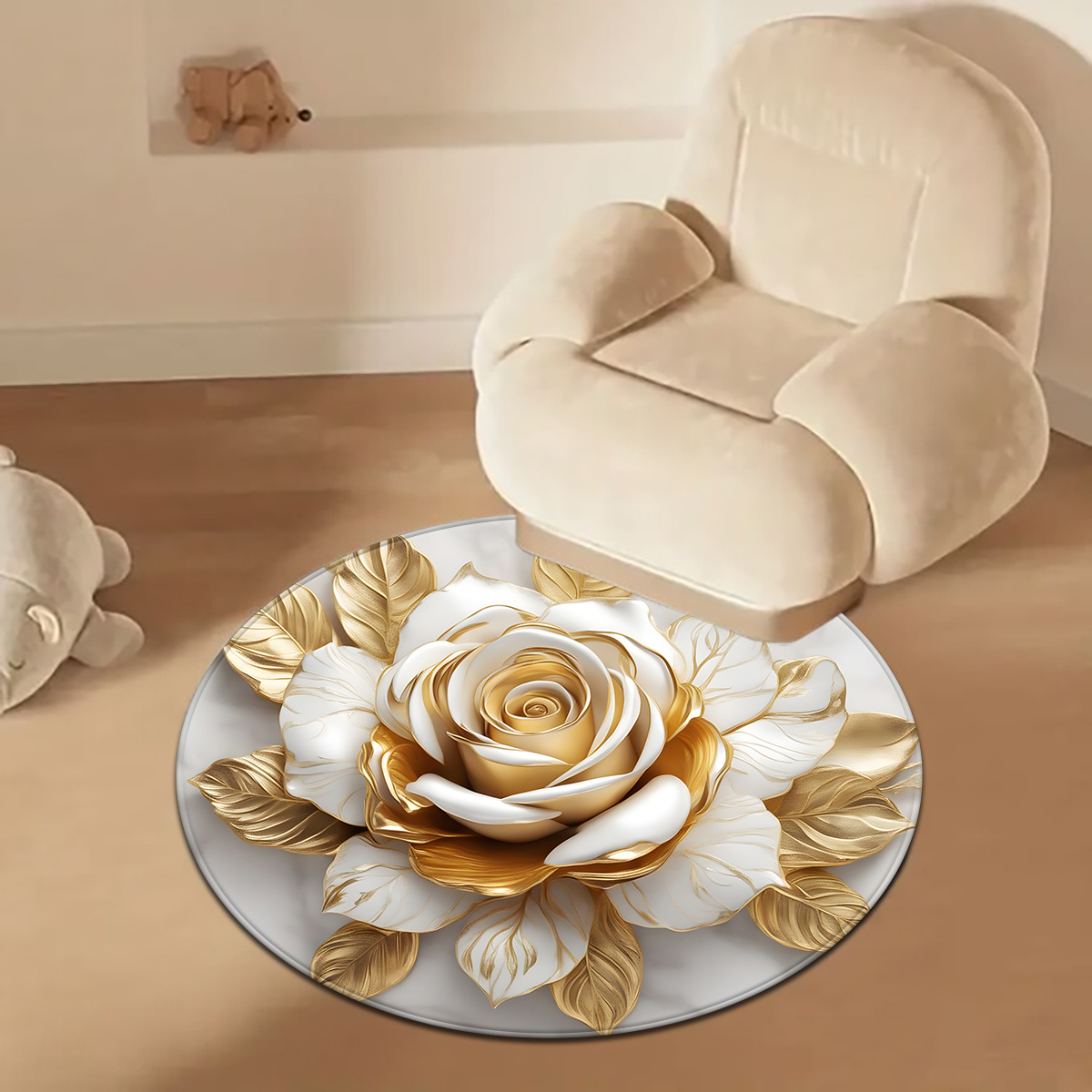 White Gold Rose Round Rug, Lux - Home Bathroom Door Design 리뷰 및 가격