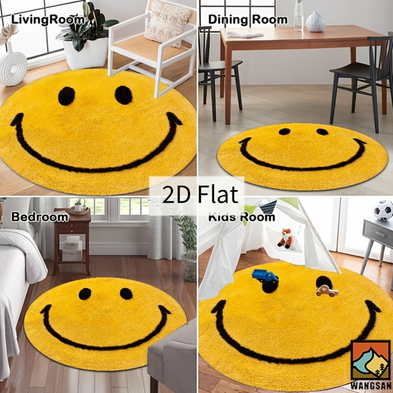 2D Round Flannel Rug Smiley Fa - Home Bathroom Door Design 리뷰 및 가격