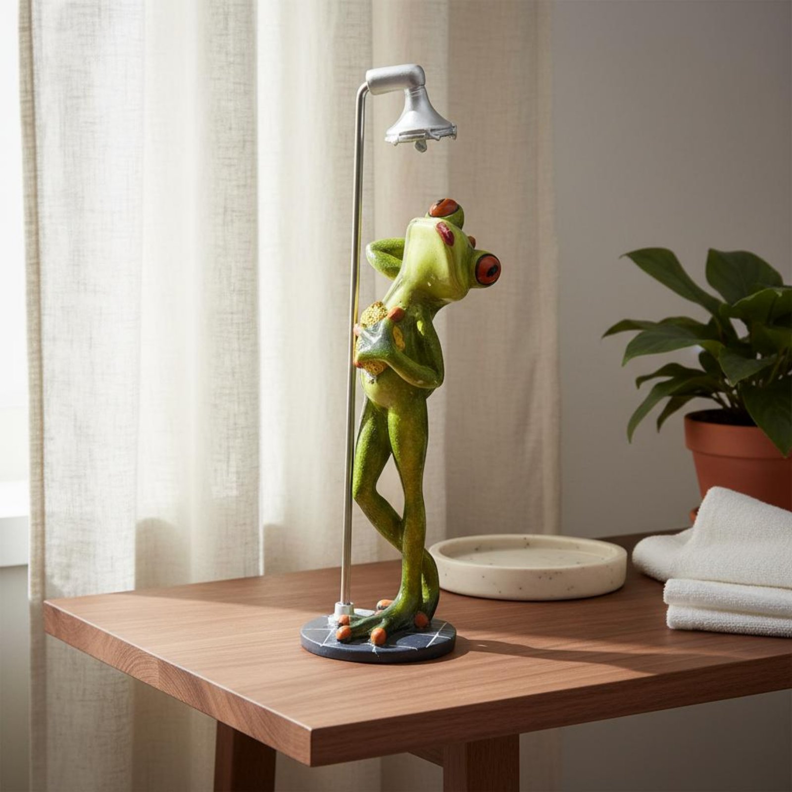 Showering Frog Figurine Novelt - Home Bathroom Decor 리뷰 및 가격