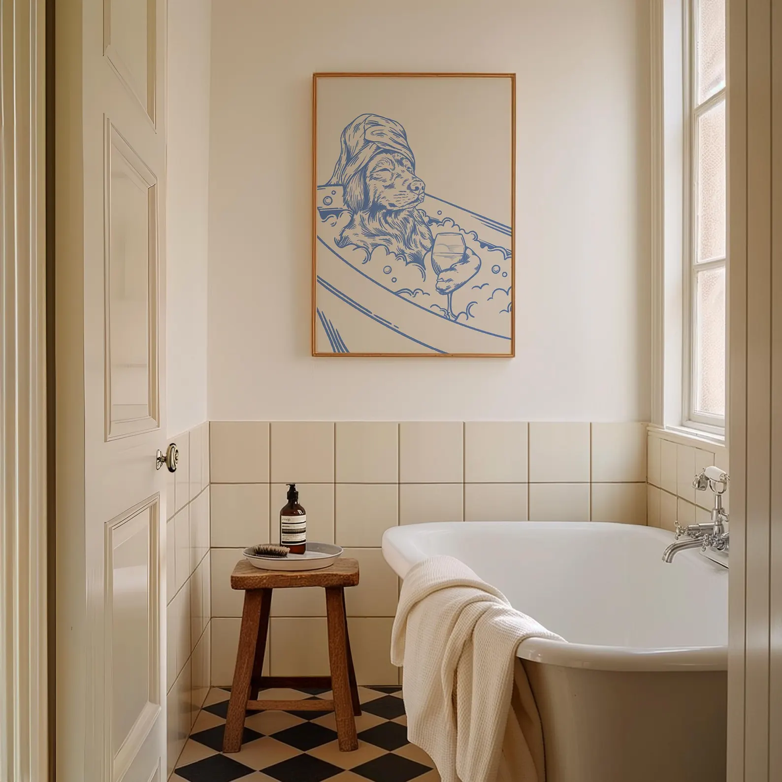 Dog with Wine Trendy Bathroom  - Home Bathroom Decor 리뷰 및 가격