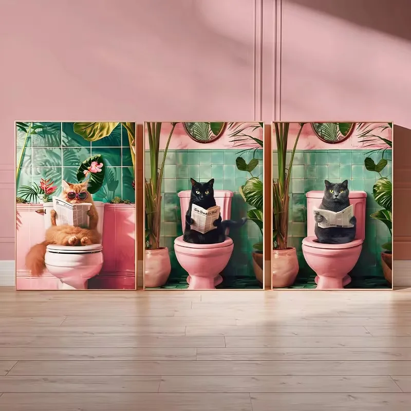 Funny Cat on Toilet Wall Art C - Home Bathroom Toilet 리뷰 및 가격