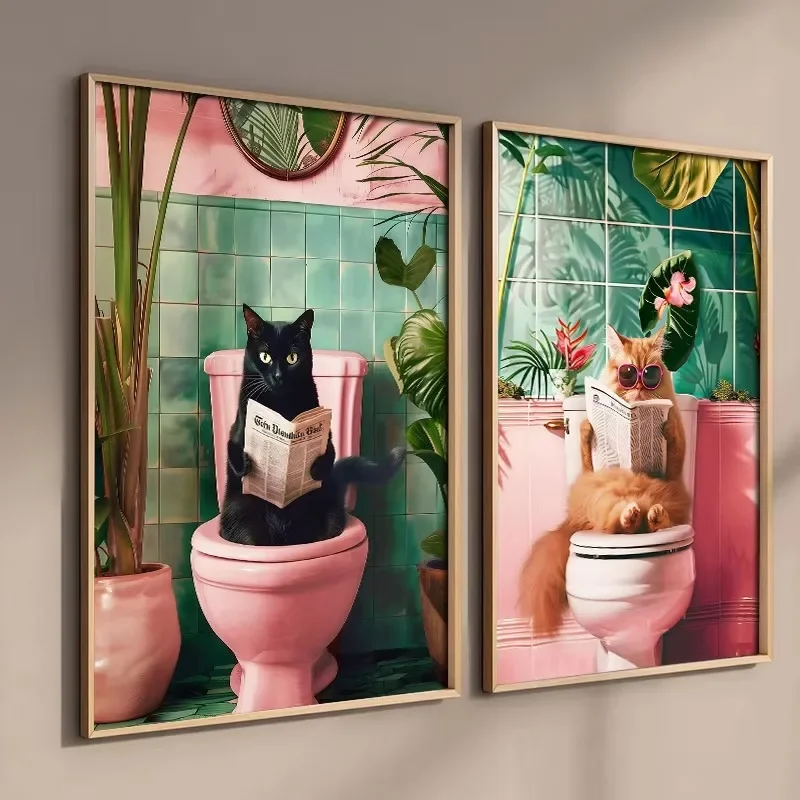 Funny Cat on Toilet Wall Art C - Home Bathroom Toilet 리뷰 및 가격