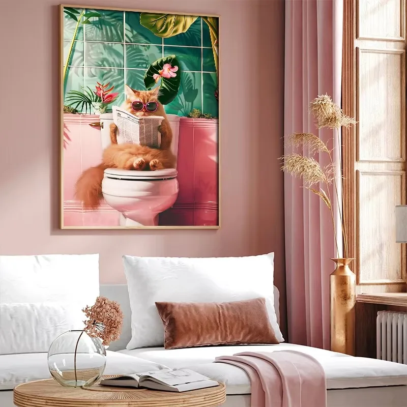 Funny Cat on Toilet Wall Art C - Home Bathroom Toilet 리뷰 및 가격