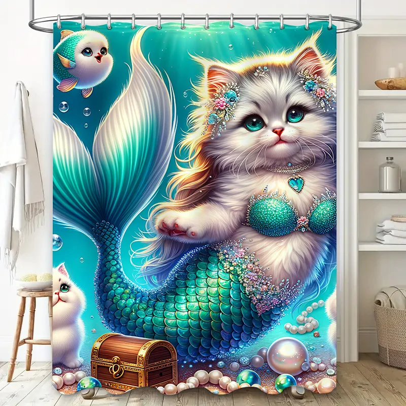 Shower Curtain Mermaid Cat Fis - Home Bathroom Decor Ideas 리뷰 및 가격