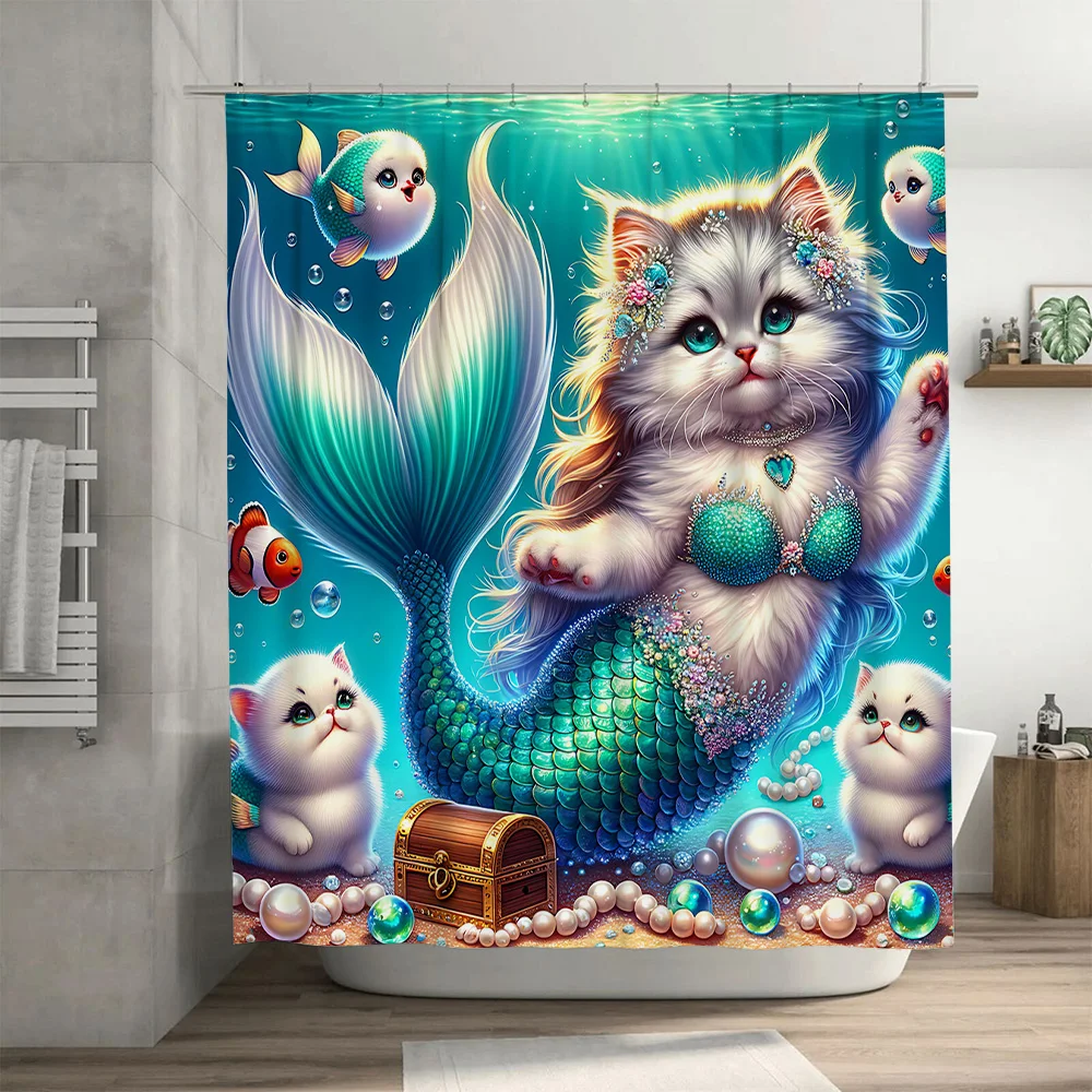 Shower Curtain Mermaid Cat Fis - Home Bathroom Decor Ideas 리뷰 및 가격