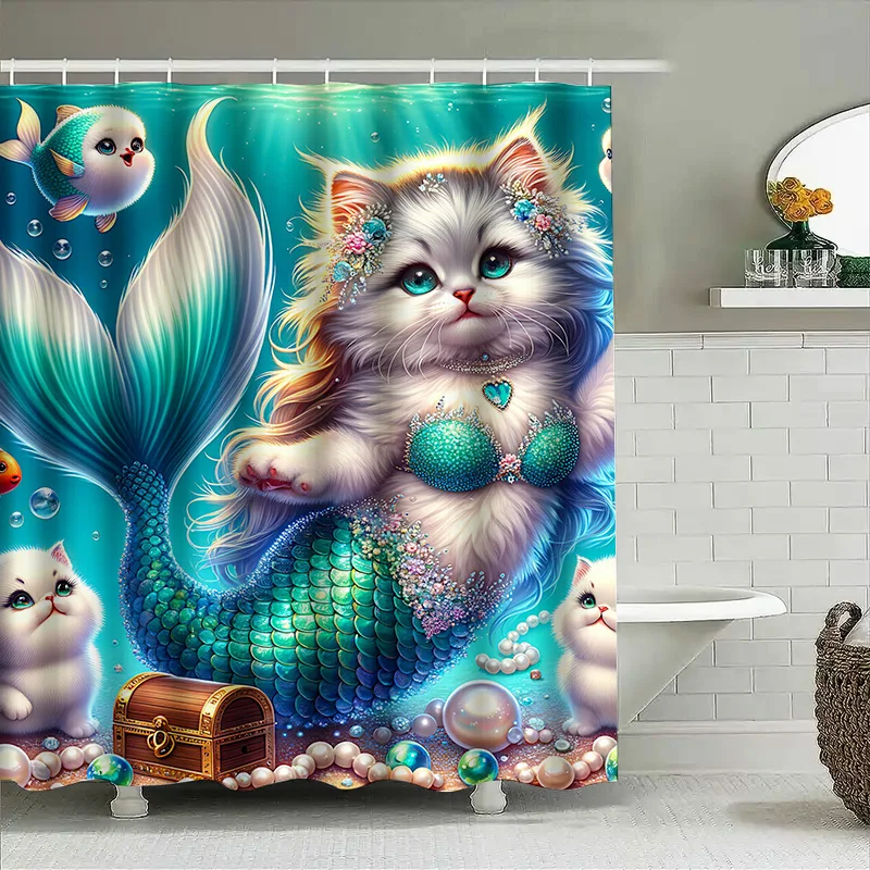 Shower Curtain Mermaid Cat Fis - Home Bathroom Decor Ideas 리뷰 및 가격