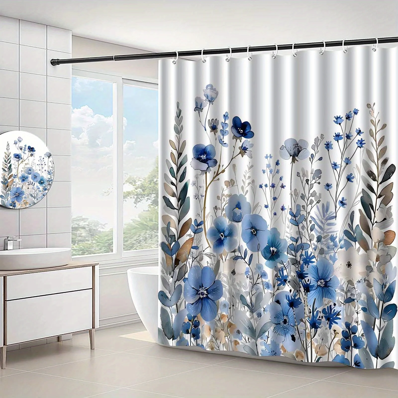 Watercolor Floral Plant Shower - Home Bathroom Partition 리뷰 및 가격