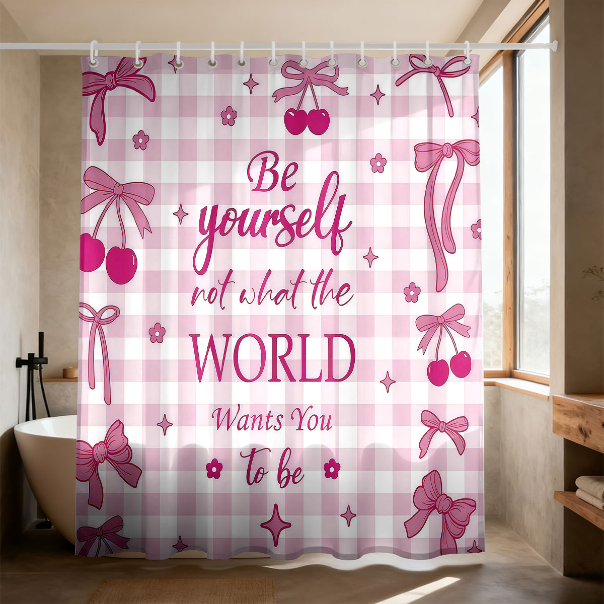 1pc Pink Bow Printed Shower Cu - Home Bathroom Partition 리뷰 및 가격