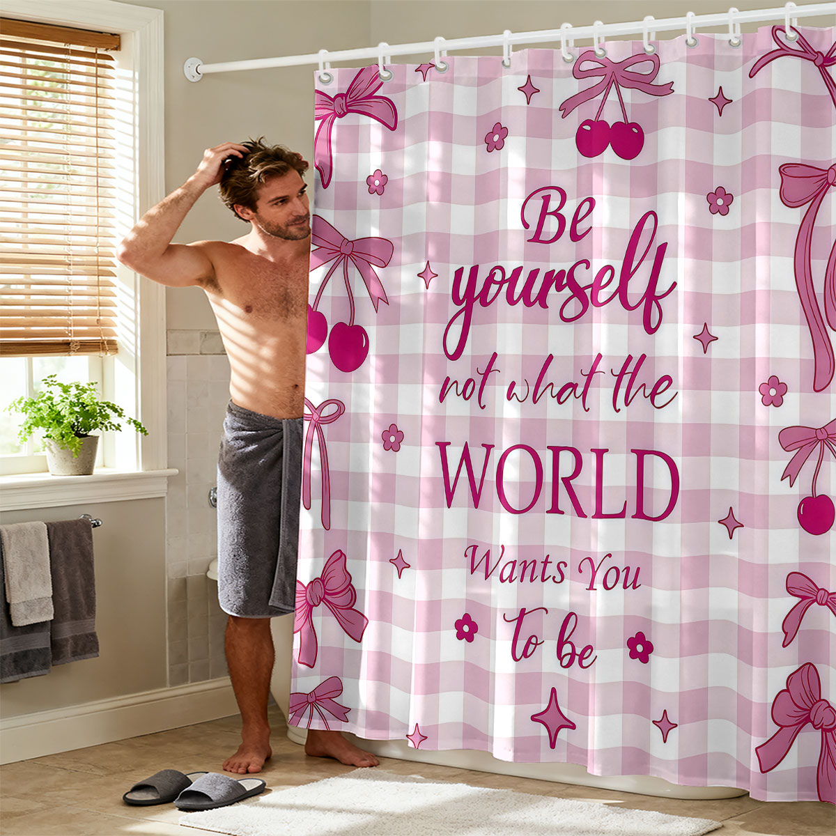 1pc Pink Bow Printed Shower Cu - Home Bathroom Partition 리뷰 및 가격