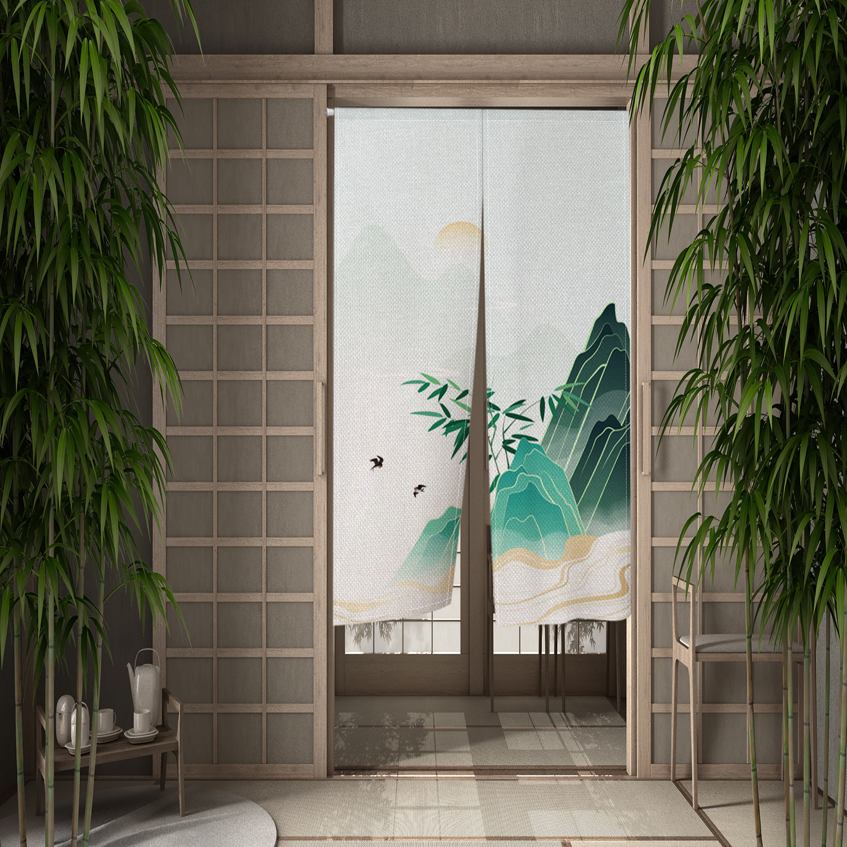 Chinese Ink Mountain Door Curt - Home Bathroom Partition 리뷰 및 가격