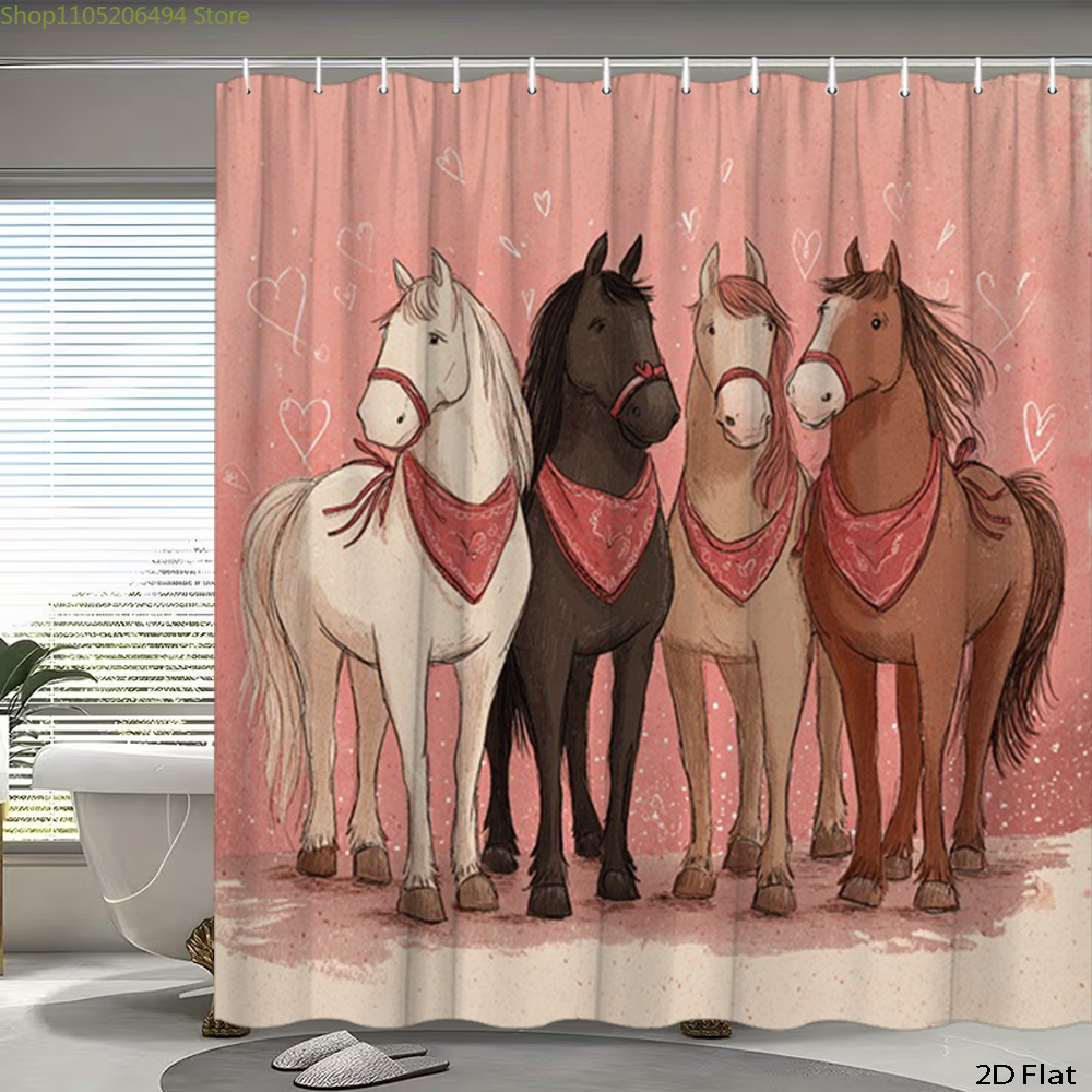 Cute Horses Shower Curtain, Ca - Home Bathroom Decor Ideas 리뷰 및 가격